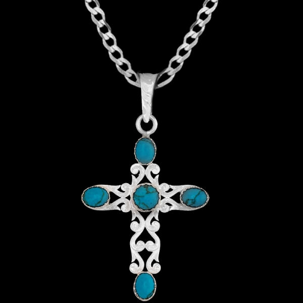 Celebrate faith with our Peter Cross Pendant Necklace featuring a shiny silver plated cross with turquoise stones. Pair it with a special discount sterling silver chain today!
